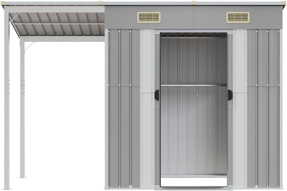 bleujardin Abri de Jardin avec Toit prolongé Gris Clair 277x107x181 cm, Maison & Jardin, Pelouses & Jardins, Vie en extérieur, Structures extérieures, Cabanes & abris de Jardin, Gris, (Poids 41.56KG)