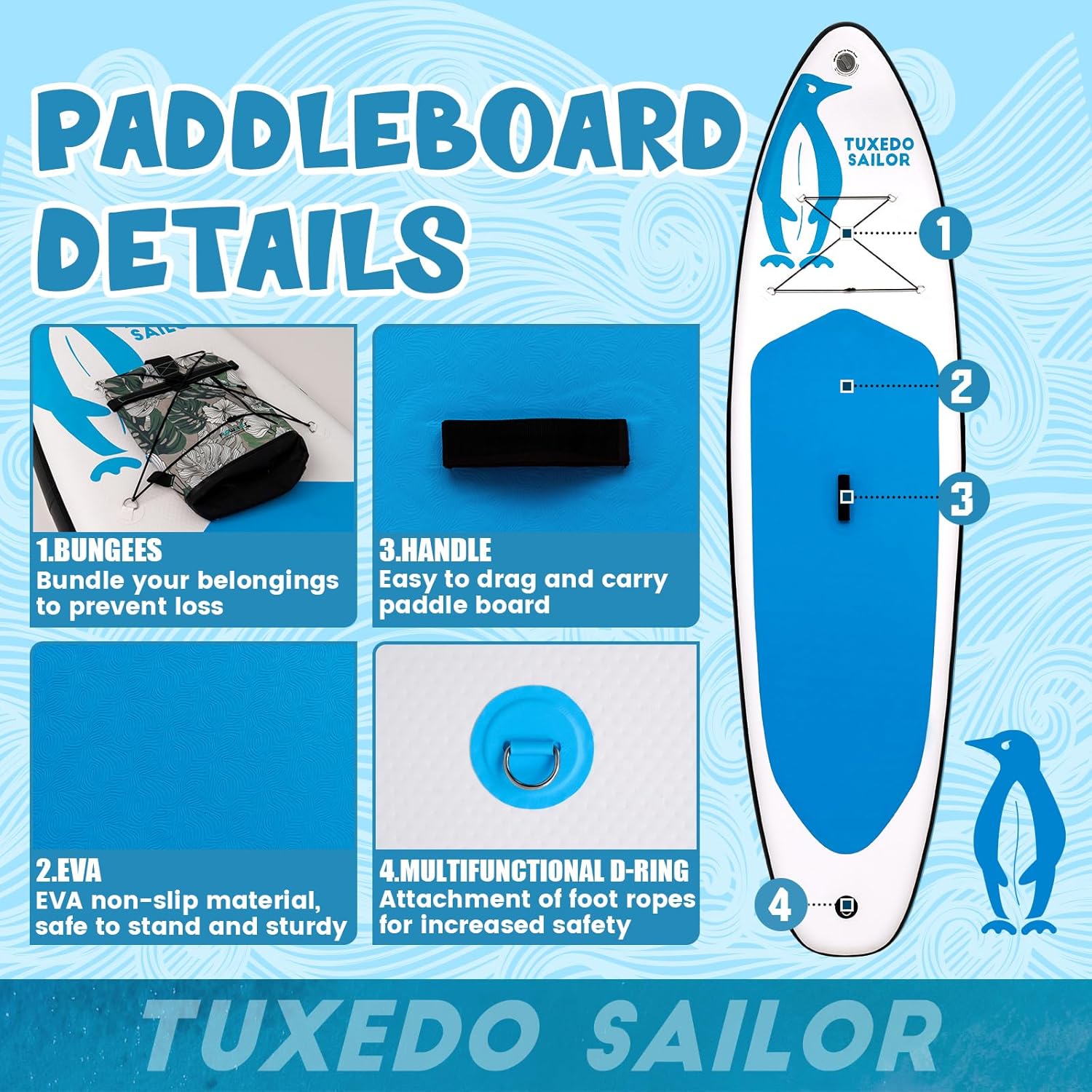 bleujardin Paddle Gonflable Adulte, Planche de Stand Up Paddle Gonflable Sup Paddle Board Gonflable Planche à Pagaie Gonflable avec Accessoires Complets