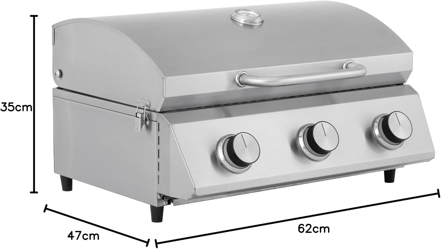 bleujardin - Barbecue à gaz portable - inox - 3 brûleurs, thermomètre, allumage piézo - CATHAN