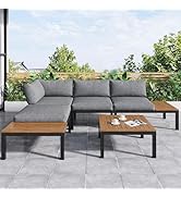 bleujardin Ensemble Salon de Jardin Exterieur 5 Pièces : 2 Canapés d'angle 120cm, Table Basse 60x60c...