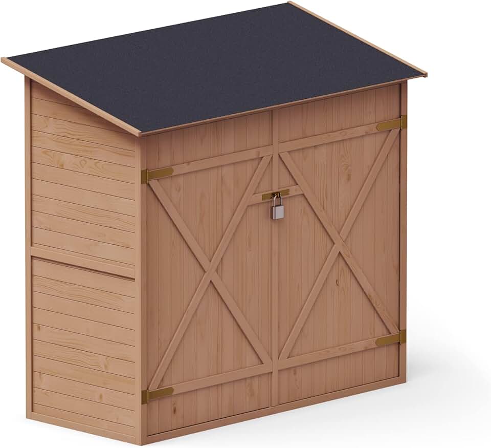 bleujardin Abri de Jardin en Bois Naturel - Cabine de Rangement Extérieur - Cabane à Outils avec Système D'étagères 149x78x164 cm, Imprégné