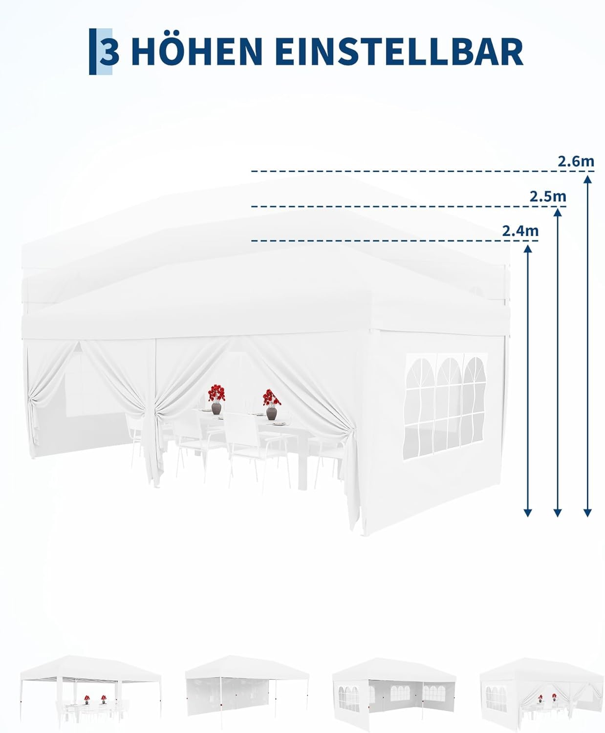 Gravee - tonnelle pliante 3x6m - imperméable, anti-UV, avec parois