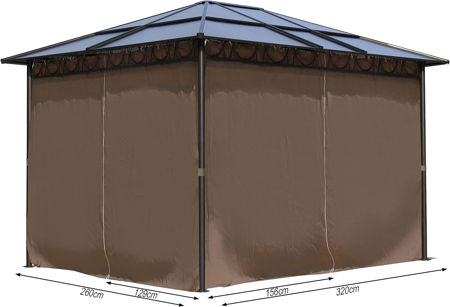 bleujardin - tonnelle rigide métal - 3 x 3,6 m - panneaux latéraux polycarbonate, anti-poussière