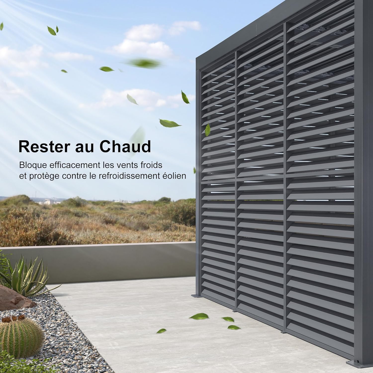 bleujardin - pergola bioclimatique - 4,24x3,3m - alu, persienne fixes, gris