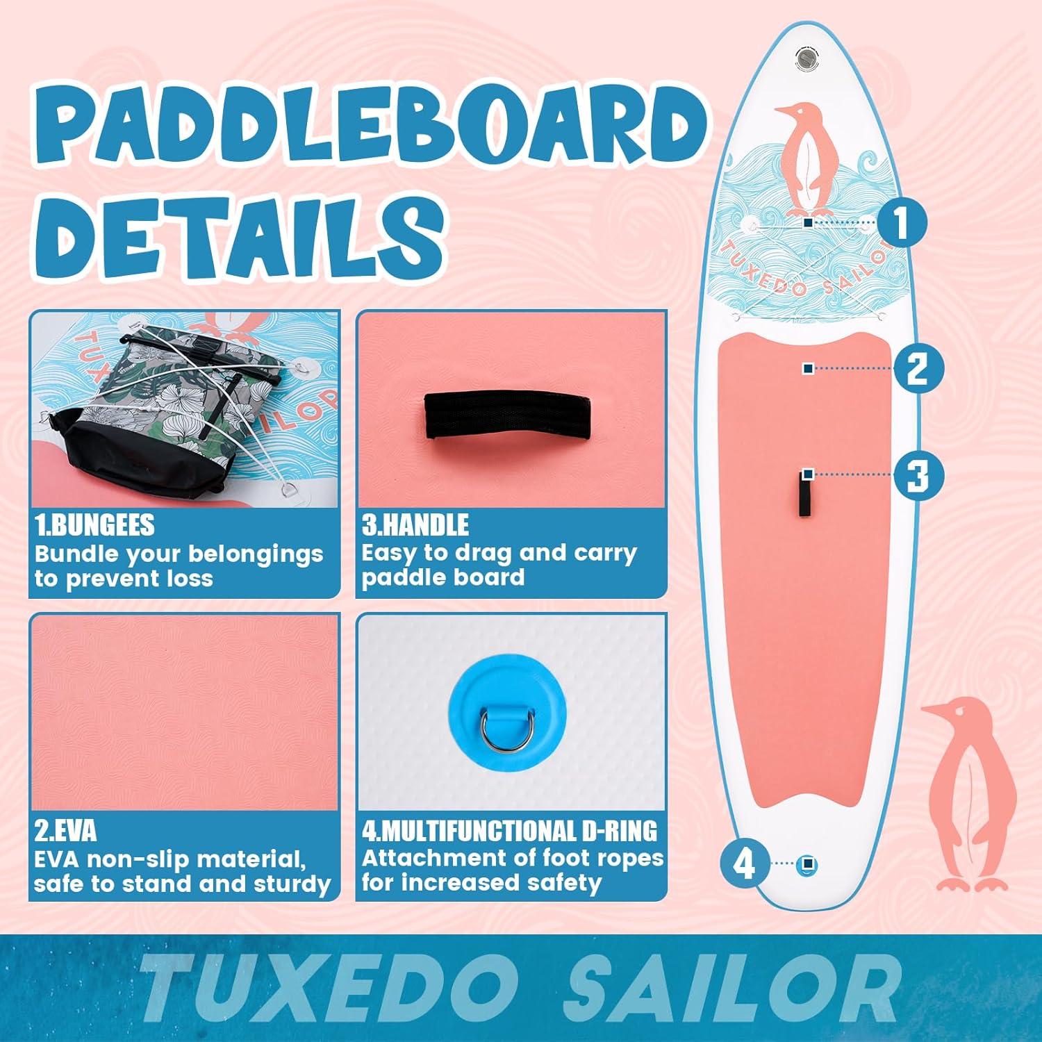 bleujardin - SUP gonflable adulte 320cm - stable, kit complet