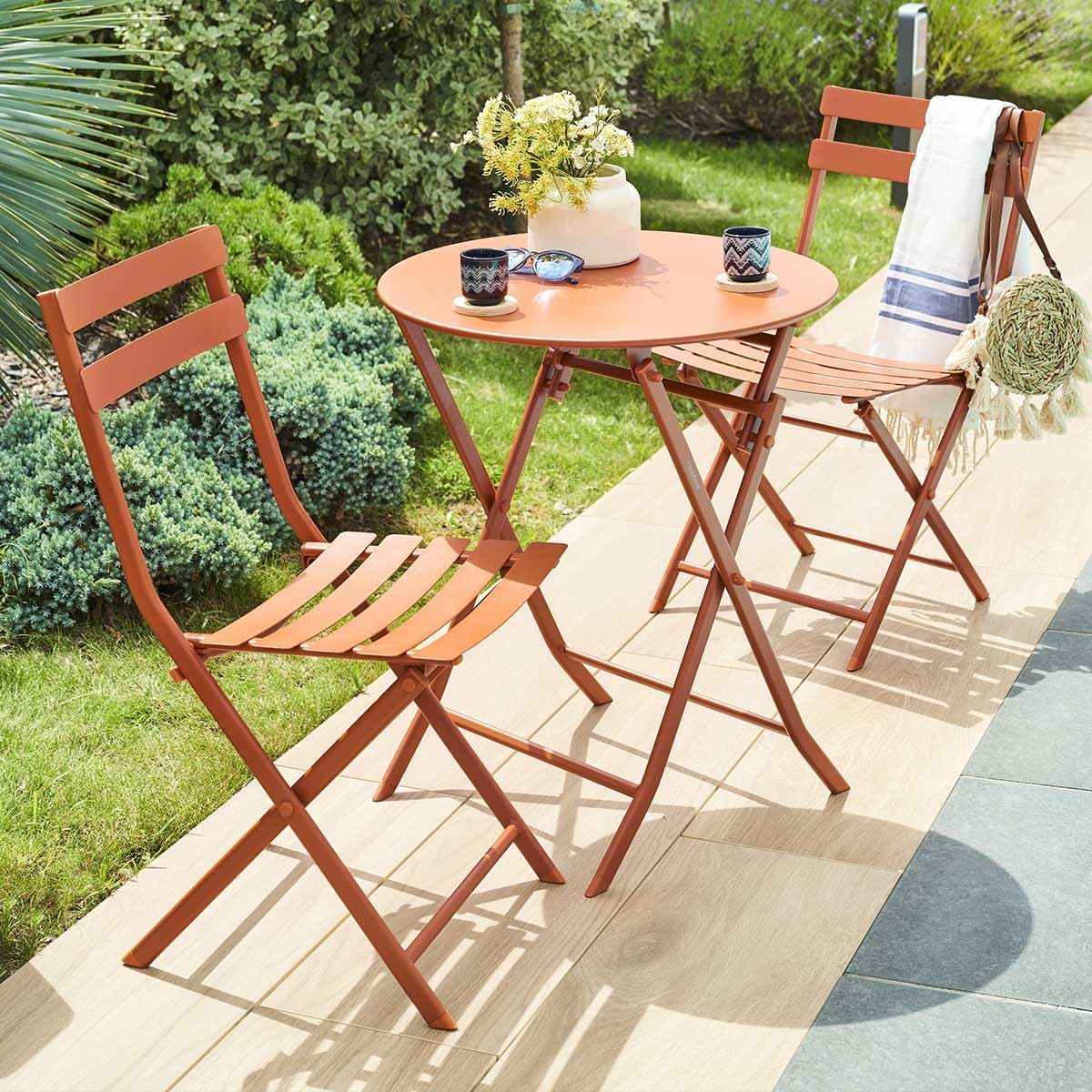 bleujardin - Greensboro Ambre - ronde pliante 2 places - acier époxy renforcé