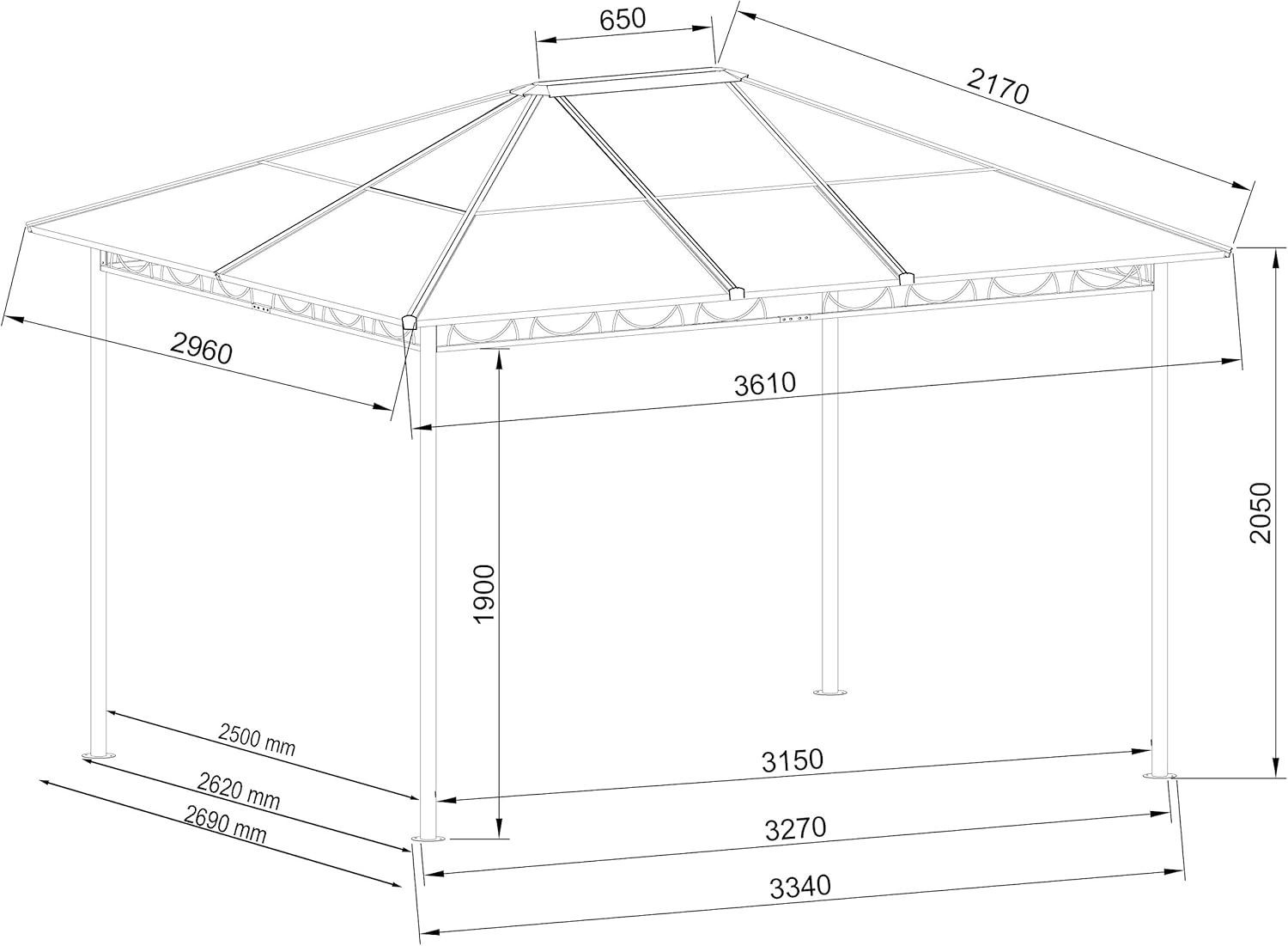 bleujardin - tonnelle rigide métal - 3 x 3,6 m - panneaux latéraux polycarbonate, anti-poussière