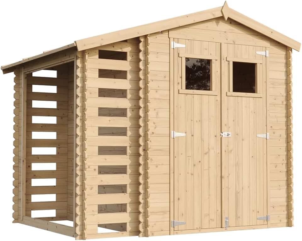 Abri de Jardin en Bois et Range bûches extérieur - Stockage extérieur I206xL272xH218 cm/ 3,53 + 0,97 m2 Petit abri à Outils, Local à vélos - bleujardin M386