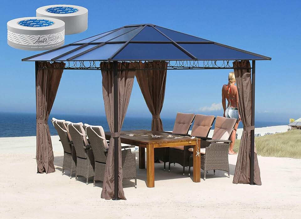 bleujardin - tonnelle rigide métal - 3 x 3,6 m - panneaux latéraux polycarbonate, anti-poussière