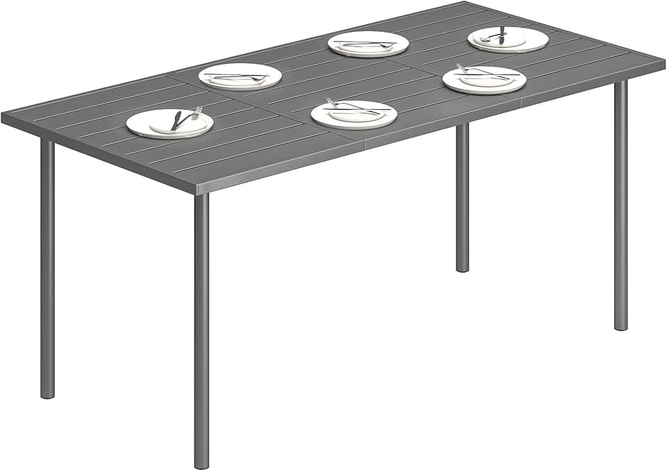 bleujardin - Table jardin série 6 pers - 165x80 cm - métal lattes, extérieur