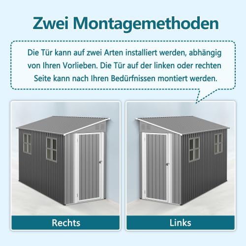 Abri de jardin métal - design adossé 1,2x3m, portes, fenêtres, kit de sol