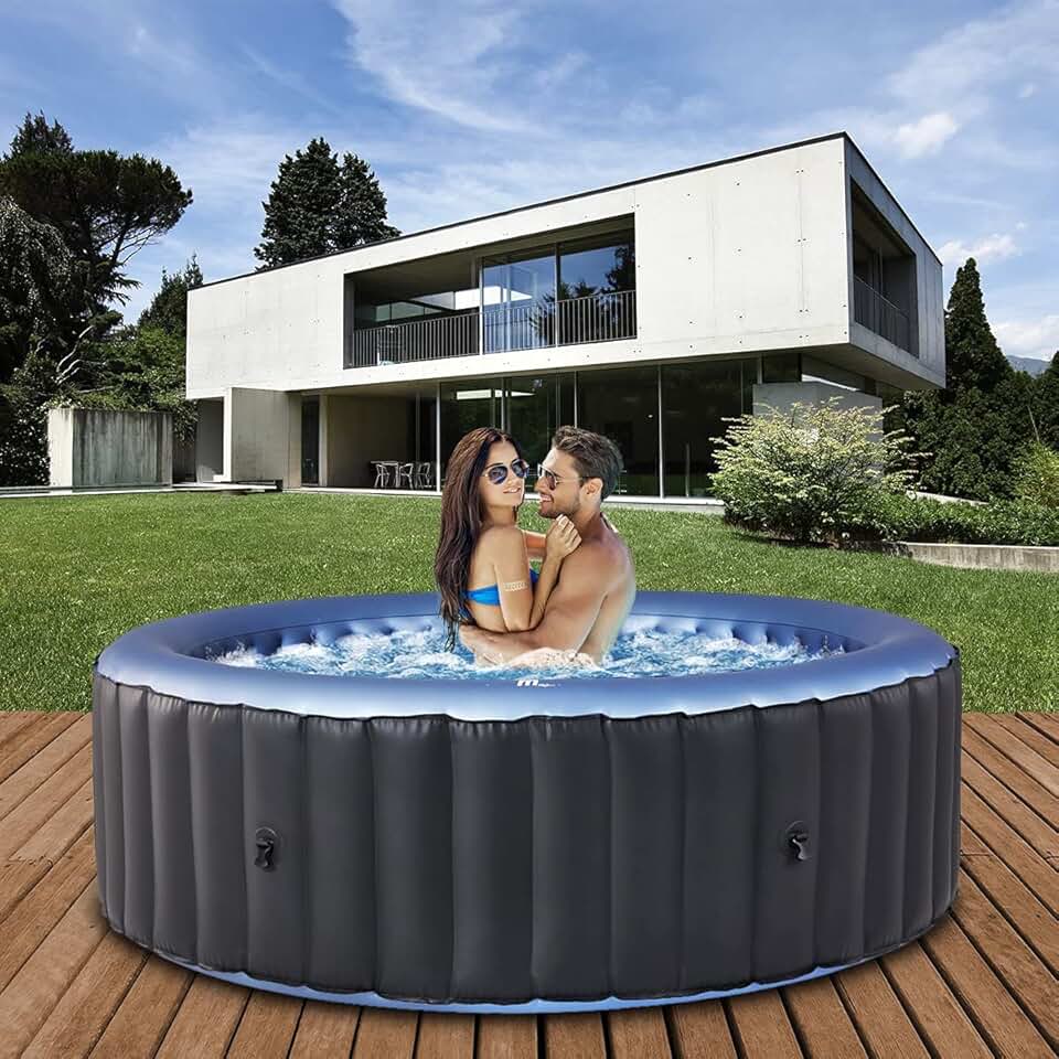 bleujardin bleujardin Spa Gonflable Extérieur Bergen C-BE041 | Rond ⌀ 180,0 cm - Spa Gonflable 4 Personnes - Nettoyage UV-C - Jusqu'à 1077 L - 40°C - Télécommande - 118 Jets (4 Personnes)