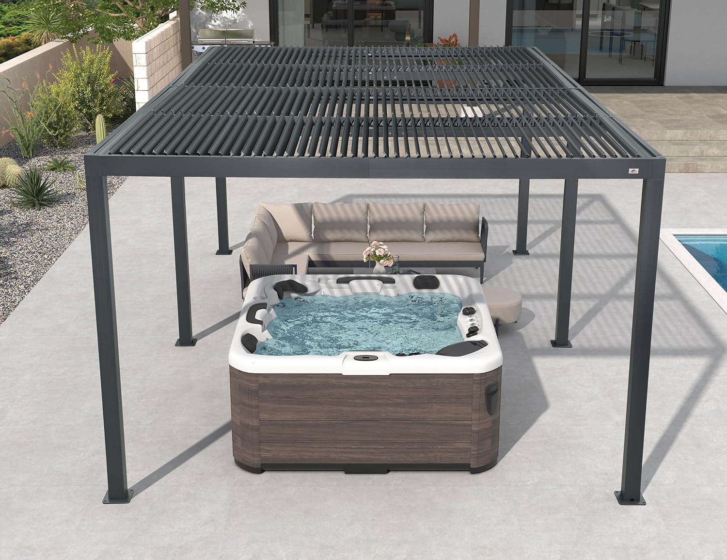bleujardin - Pergola bioclimatique - 6x3,68m - aluminium lames orientables