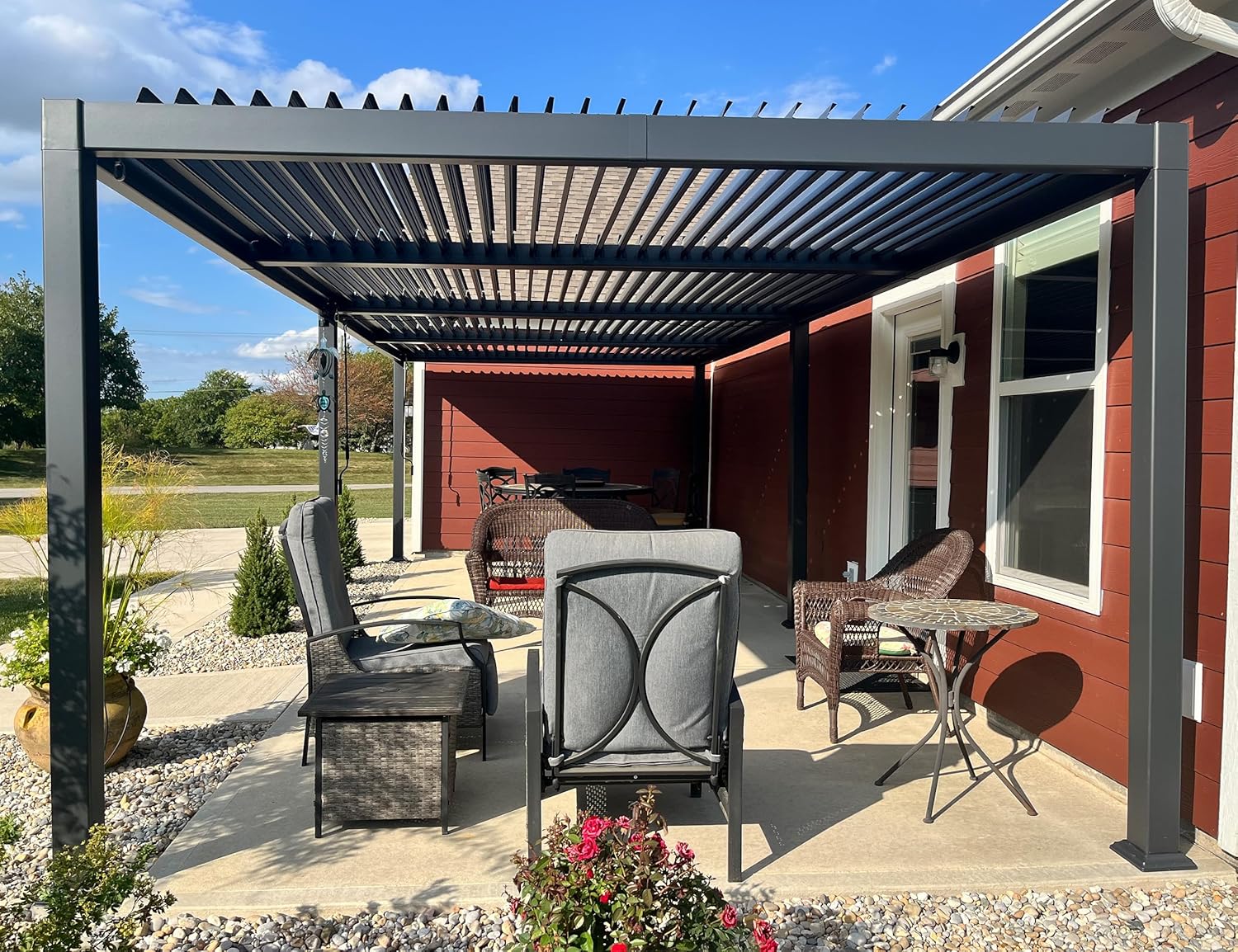 bleujardin - Pergola bioclimatique série - 3,5x8,5m - aluminium, lames orientables, jardin, terrasse, gris