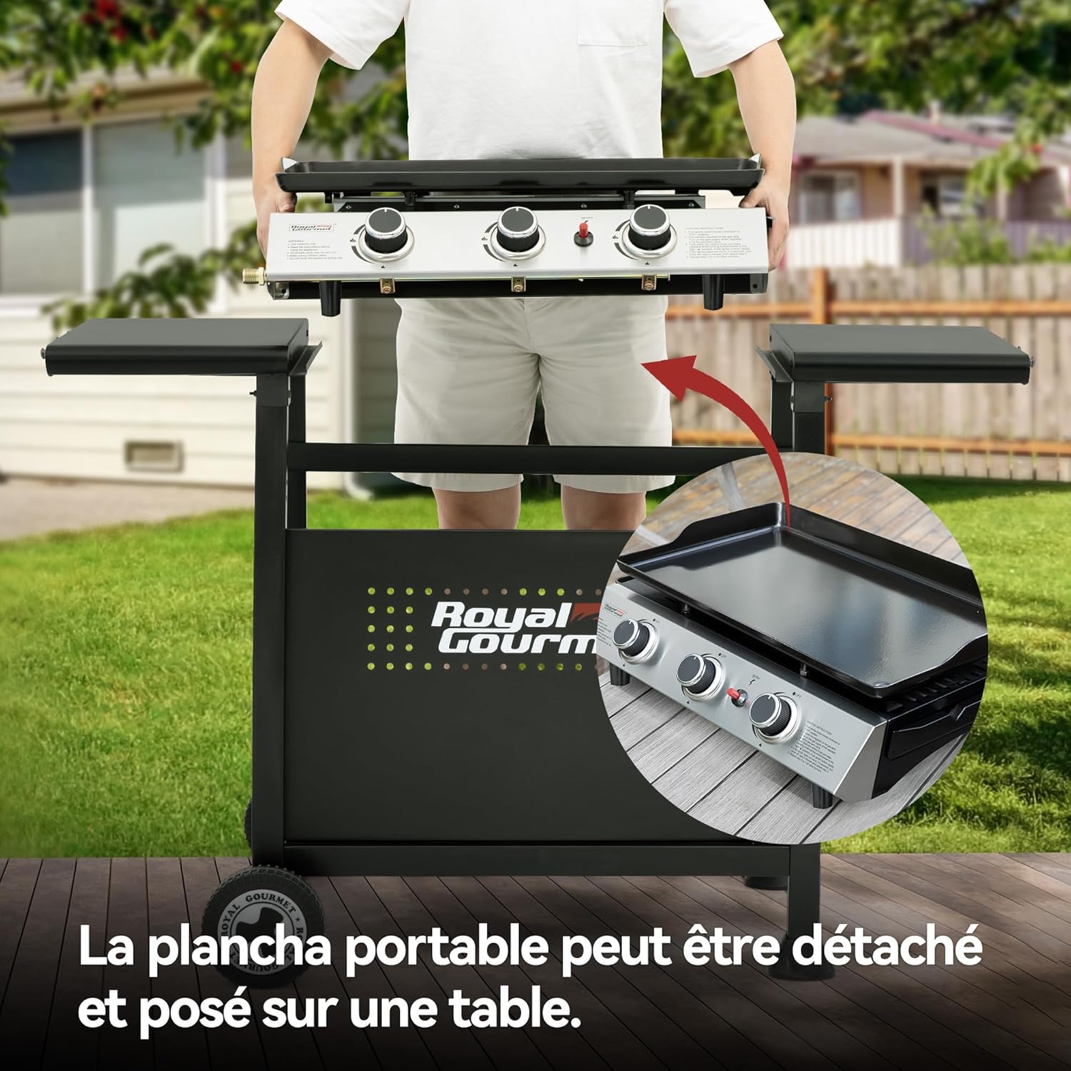bleujardin - Plancha sur chariot 62x35,5cm - 3 brûleurs puissants 7,5kW