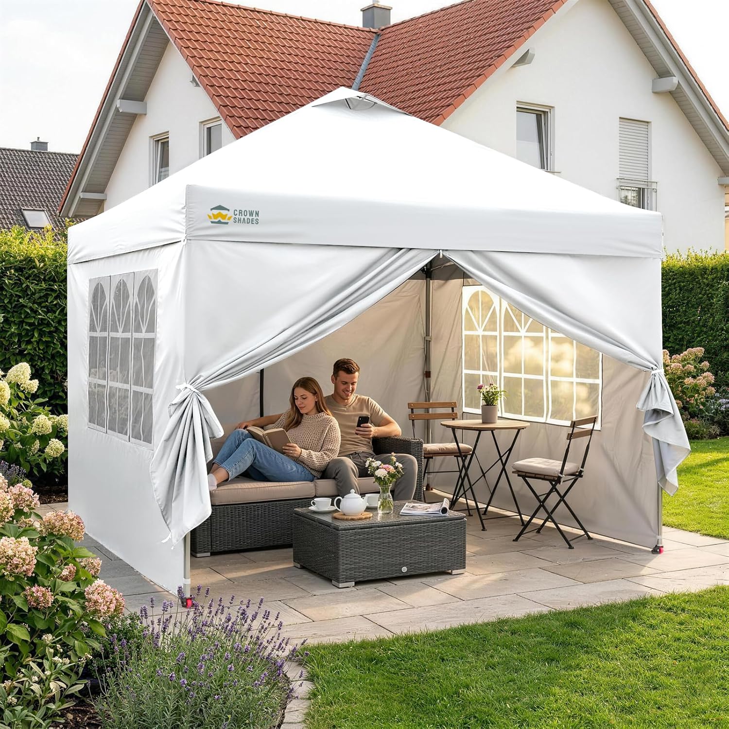 bleujardin - Tonnelle Pliante - 3x3m - Imperméable, UPF 50+, 4 parois, sacs, blanc