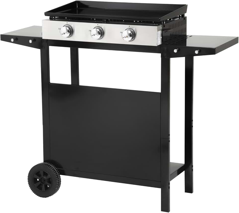 bleujardin - Plancha Mérida sur chariot 3 brûleurs 6kW 74x33 cm
