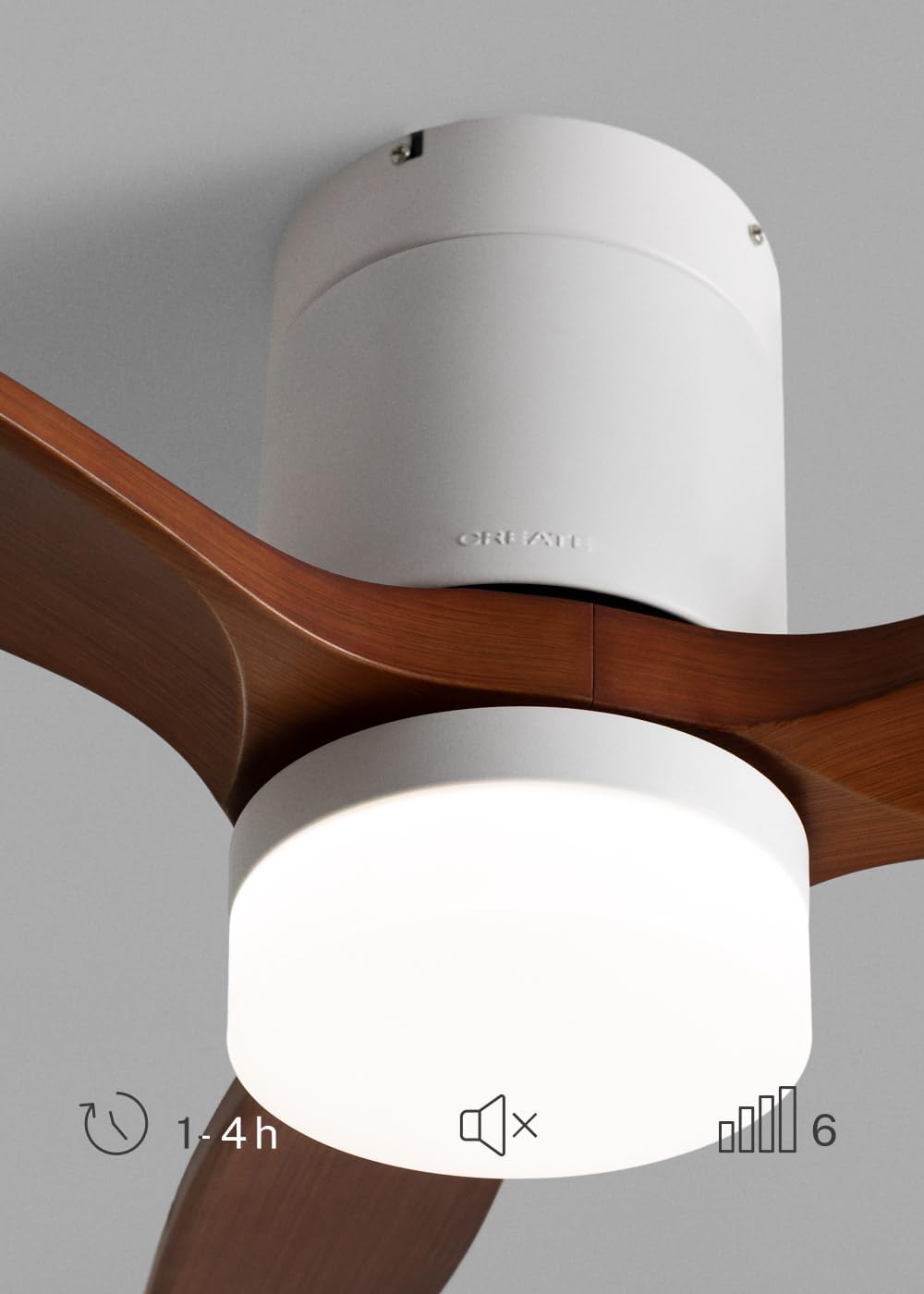 CREATE WINDCALM S Ventilateur de plafond ABS avec lumière blanche, pales effet bois foncé avec Wi-Fi et télécommande, 40 W, minuteur, Ø112 cm, 3 températures de lumière, fonction été/hiver