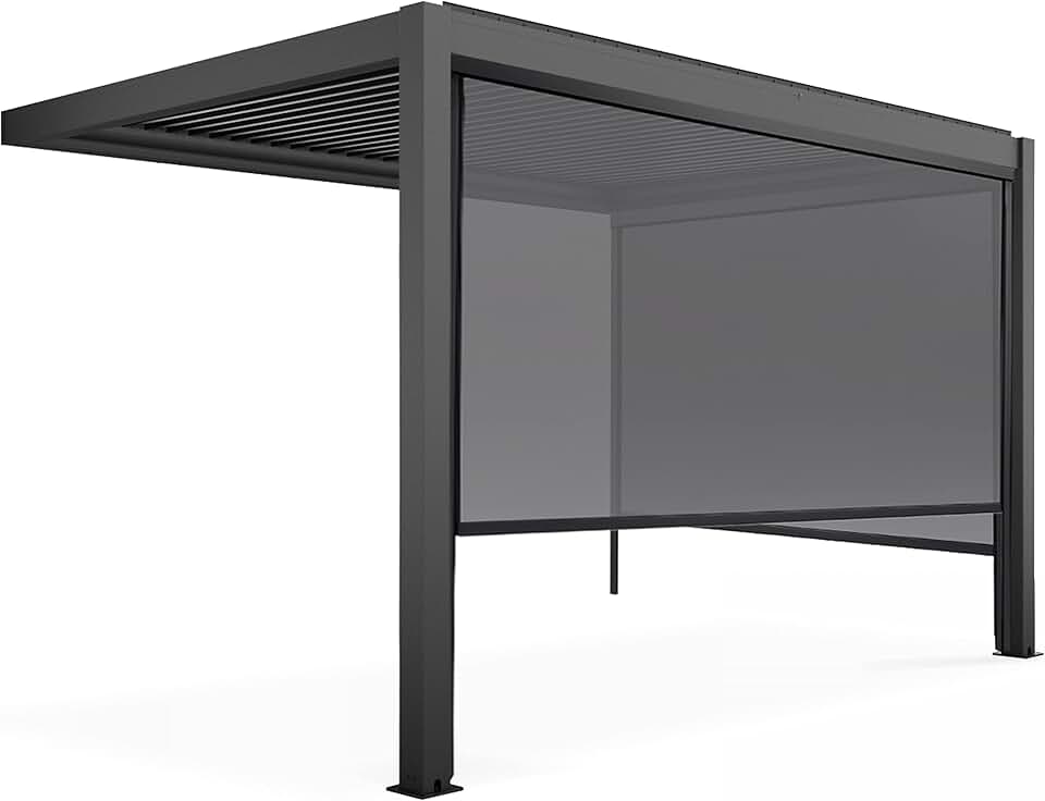 bleujardin - Pergola bioclimatique adossée série Grise - 3x4m - avec 2 stores