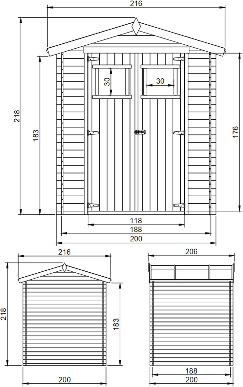 Abri de Jardin en Bois - Stockage extérieur I216xL206xH218 cm/ 3.53 m2 Petit abri à Outils, Local à vélos - bleujardin M343