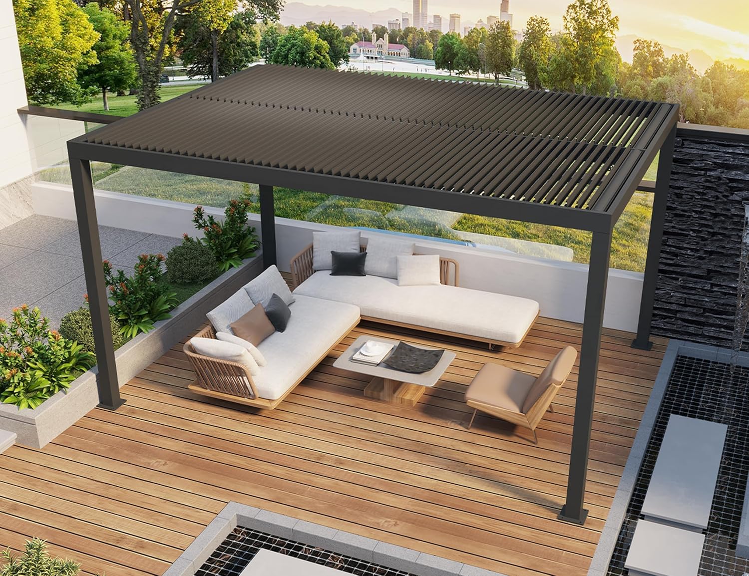 bleujardin - pergola bioclimatique - 4,6x3,3 m - lames orientables, aluminium