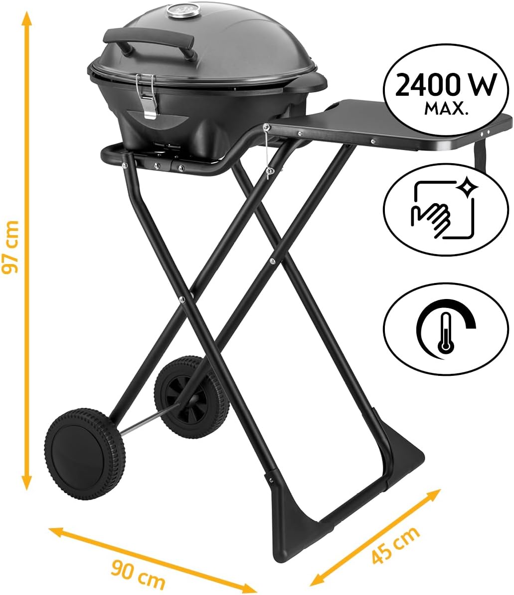 bleujardin - Barbecue 2-en-1 pliable 2400W, couvercle, chariot, thermomètre - TZSFA5350-6