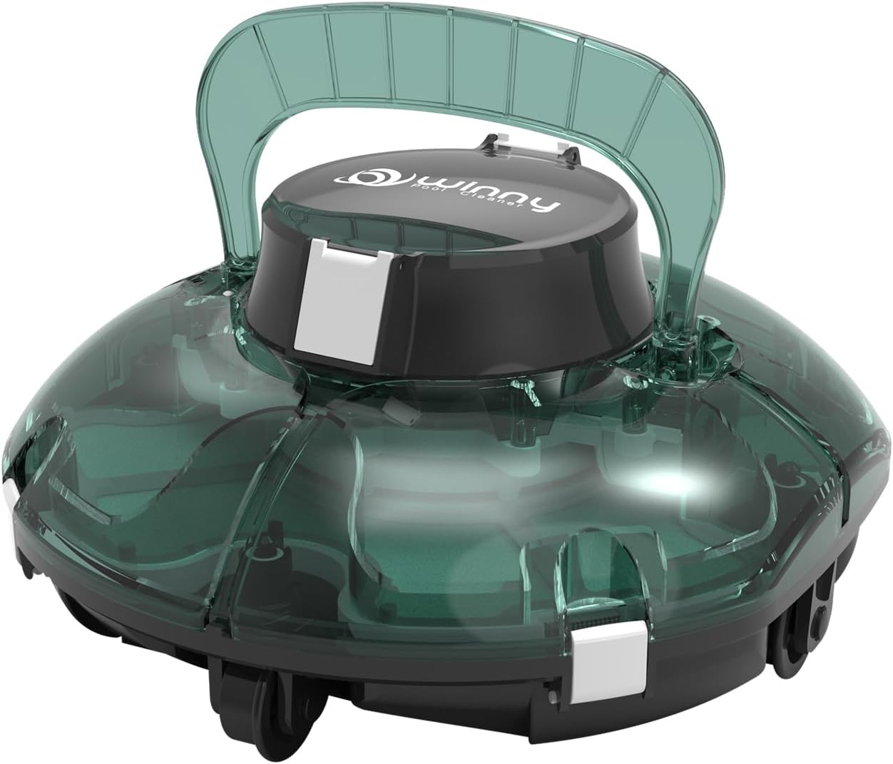 bleujardin Winny 200 Robot Piscine, Aspirateur Piscine Sans Fil Avec Batterie, Autonomie 75 Min pour Piscines Hors-Sol 60m², Double Filtration,Stationnement Automatique(Transparent Vert Blanc)