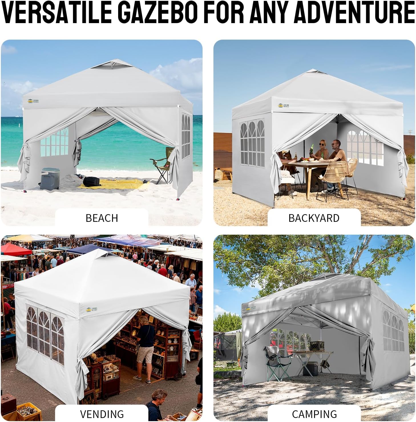 bleujardin - Tonnelle Pliante - 3x3m - Imperméable, UPF 50+, 4 parois, sacs, blanc