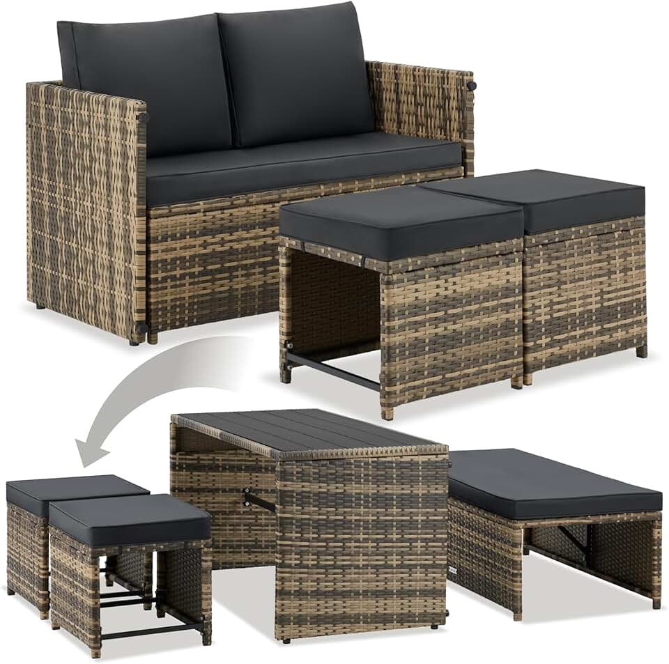 bleujardin - Salon de jardin modulable 2en1 4 places - canape exterieur, encastrable, table et chaises