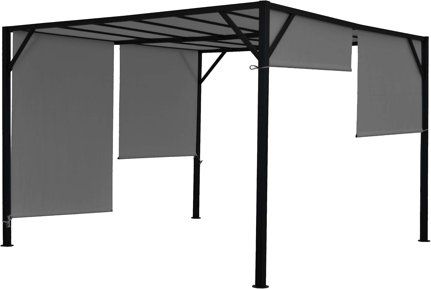 Pergola de jardin - structure acier stable - toit ouvrant gris 4x4m - 04_0004067