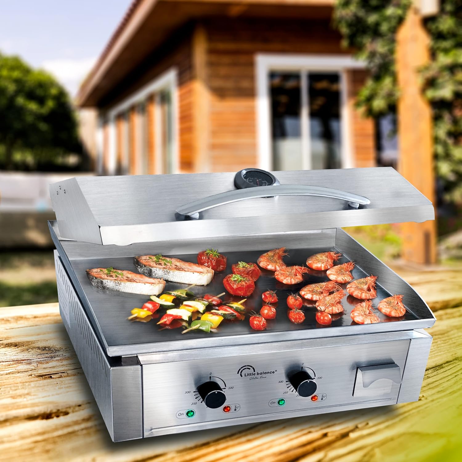 bleujardin - Aquitaine Pro Plus - plancha inox 2 zones, couvercle, 3500W - 8473