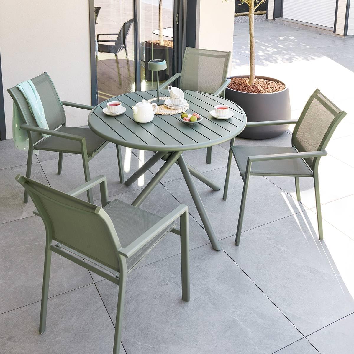 bleujardin - Nebullia Table Jardin 4 places 105cm Vert Laurier