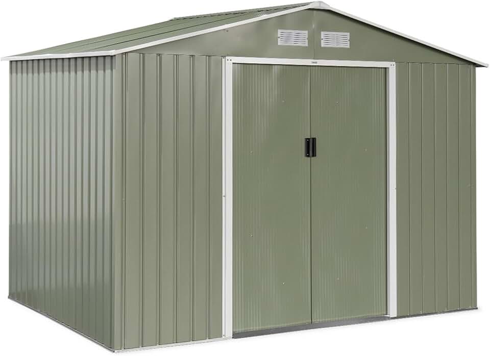 bleujardin - FERRAIN - 5,29m² - métal, double porte, fixation sol, vert et blanc