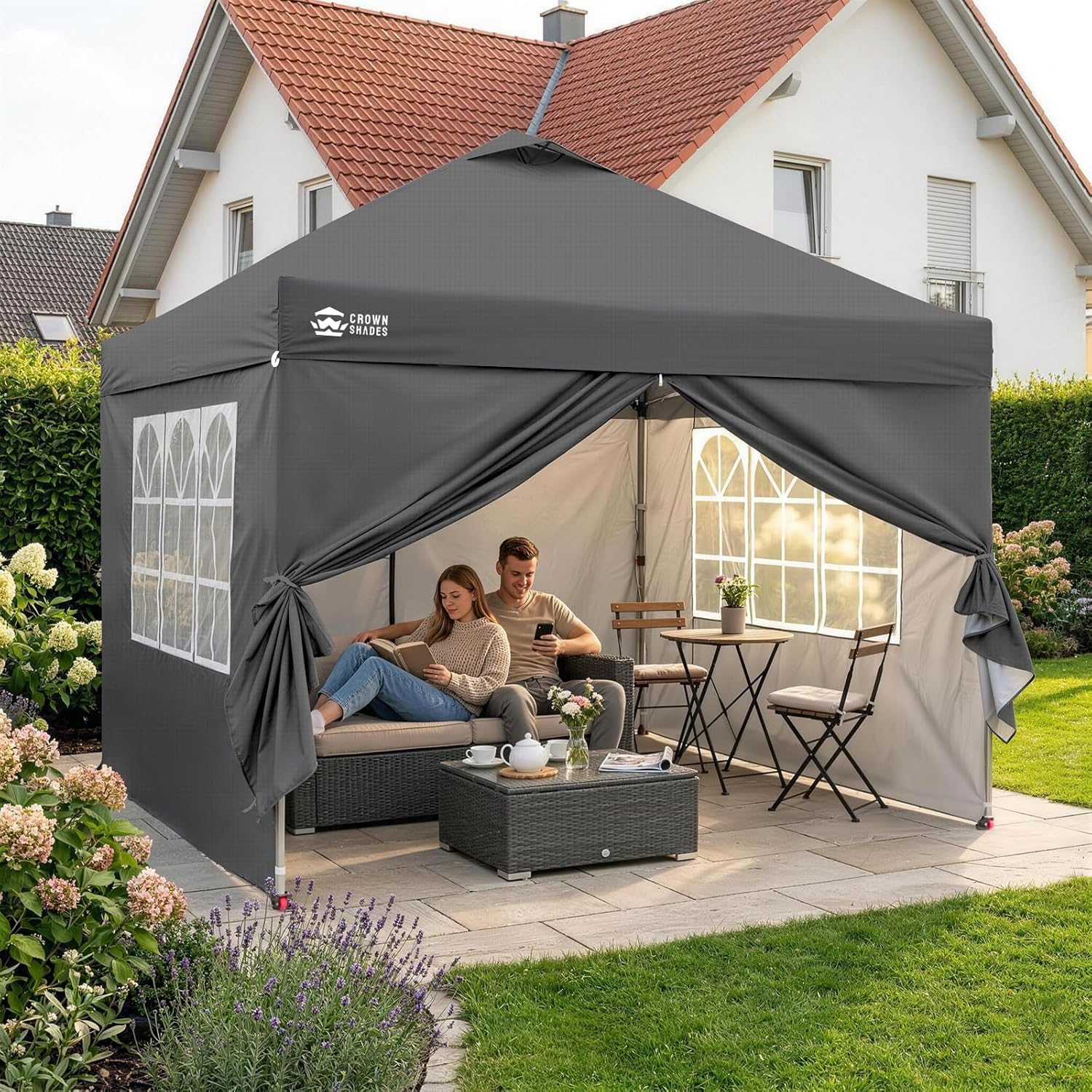 bleujardin Tonnelle Pliante 3x3 Imperméable, Barnum Pliant de Jardin Exterieur, Pop-Up Gazebo avec Sac de Rangement, UPF 50+, avec 4 Parois Latérales Amovible, 4 Sac de Sable, Gris