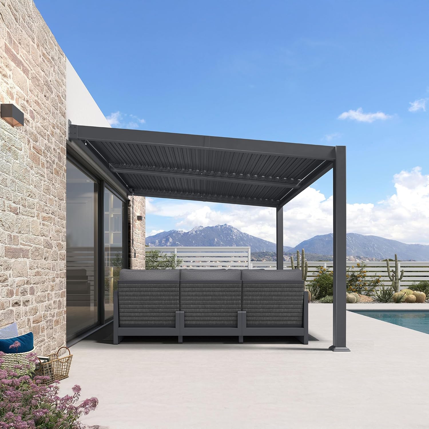 bleujardin - Pergola adossée 3x3.65m aluminium lames orientables durable