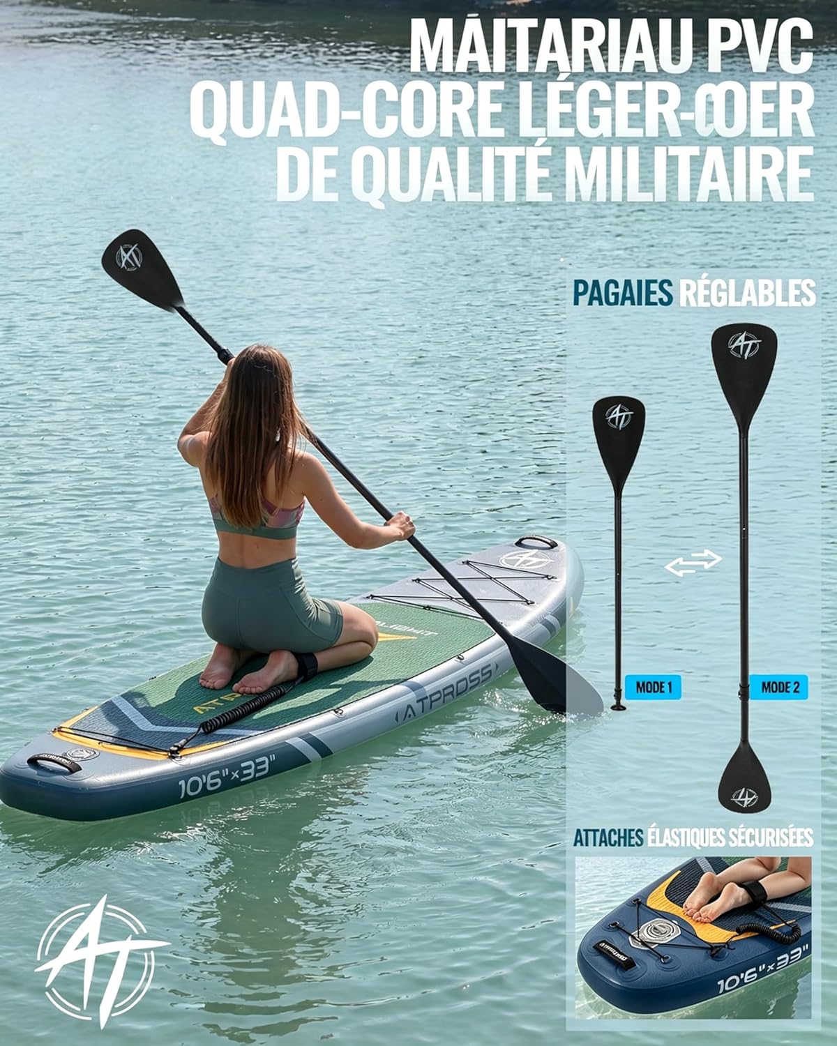 Stand Up Paddle gonflable 320x84cm, 2 places, charge 200kg, siège kayak