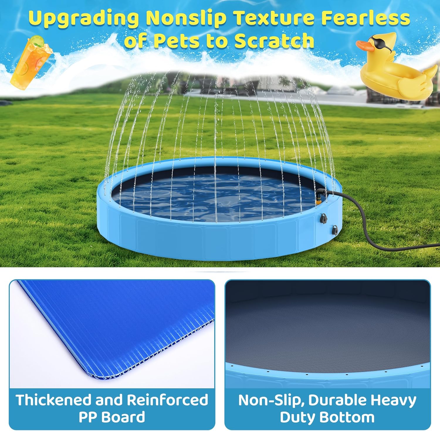 Piscine pour Chien Pliable avec Sprinkler, Grande Piscine Chien 160 cm Antidérapante en PVC avec Jet d’Eau pour Jardin et Extérieur