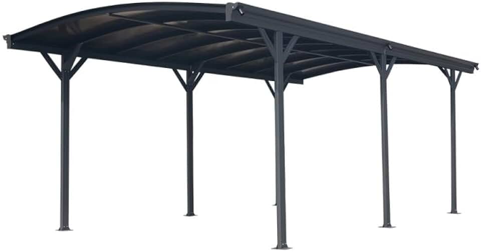 Abri de jardin - Carport autoportant - aluminium/polycarbonate - 17,28m² - anti-UV, gris, gouttières