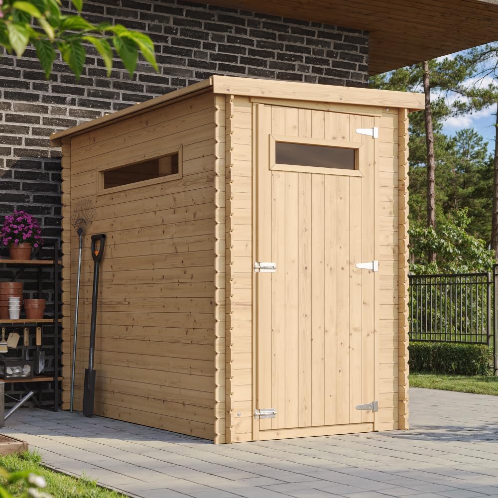 Abri de Jardin en Bois, Petite fenêtre, avec Sol TRAITÉ- Stockage extérieur l239xL144xH198 cm/2.63 m2 - Petit abri à Outils, Local à vélos - Toit imperméable, fenêtres bleujardin M306A+M306G