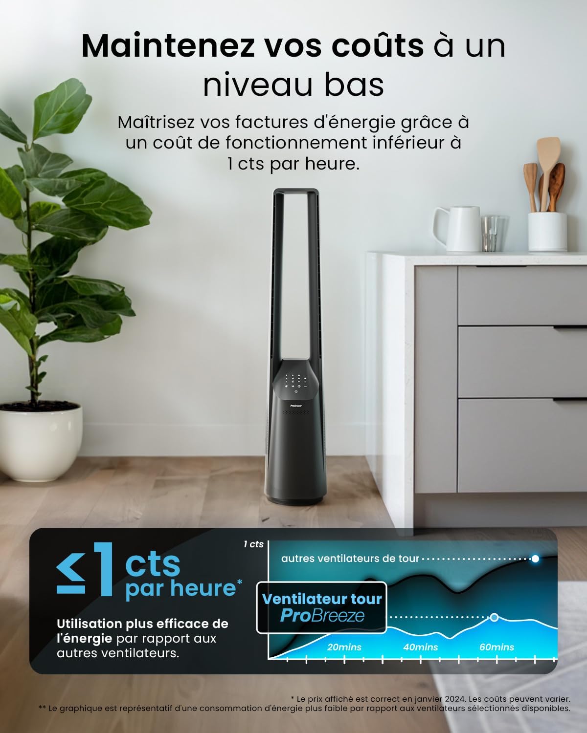bleujardin Ventilateur Colonne Sans Pale - Ventilateur Tour Silencieux, Hauteur 101 cm avec 6 Vitesses, Oscillation 60°, Ventilateur Sans Lame Rafraichisseur d'Air Bladeless Noir