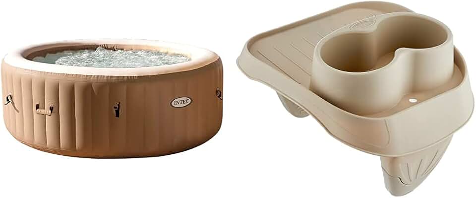 bleujardin Pure Spa Sahara 6 Places - Spa Gonflable Rond Beige/Tan - 140 Diffuseurs à Bulles - FiberTech - 1098 Litres