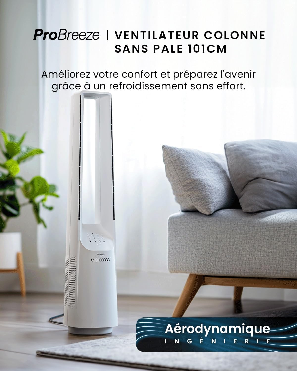 bleujardin - Ventilateur Tour WiFi Intelligent 101cm - Silencieux, LED, télécommande, 6 vitesses, oscillation