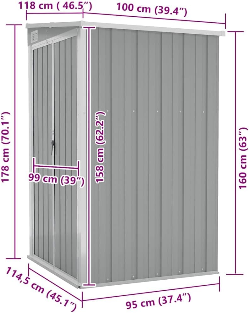 bleujardin Remise de Jardin Murale Gris 118x100x178 cm Acier galvanisé,Structures extérieures, Cabanes & abris de Jardin,316218