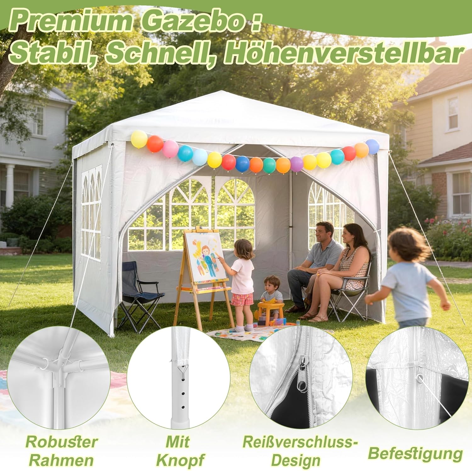 LZQ - Tonnelle jardin 3x6m, imperméable, 6 parois, montage rapide