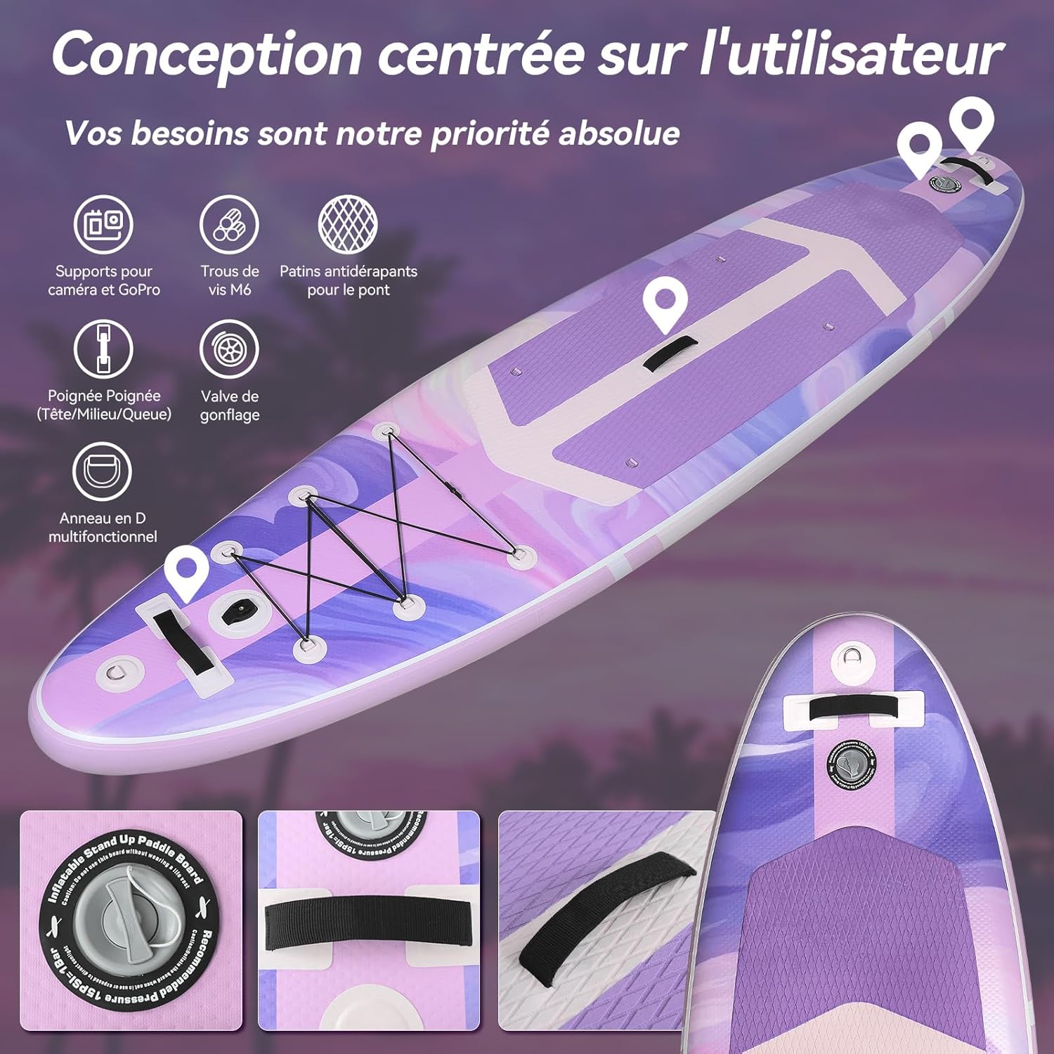 bleujardin - Paddle Gonflable Série Adulte - 320/335cm - 2 personnes, siège kayak, pagaie alu, support caméra, jusqu'à 15