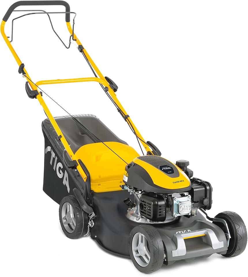 bleujardin Combi 48 S Tondeuse Thermique, 139 cm³, 46 cm – Bac 60 L, Mulching Intégré, Réglage 6 Positions – Pelouses Jusqu’à 1 200 m², Gris