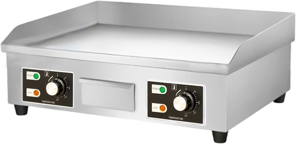 Plancha électrique - 66x44cm inox, thermostat jusqu'à 300°C, 3500W