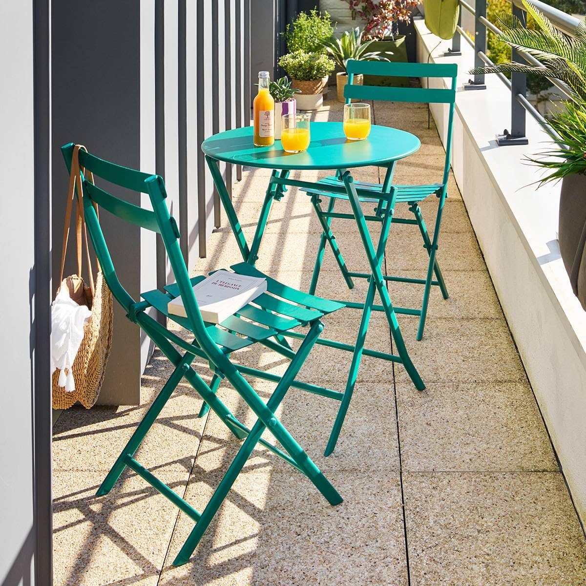 bleujardin - Greensboro - Ø60cm - Table ronde pliante acier vert opale