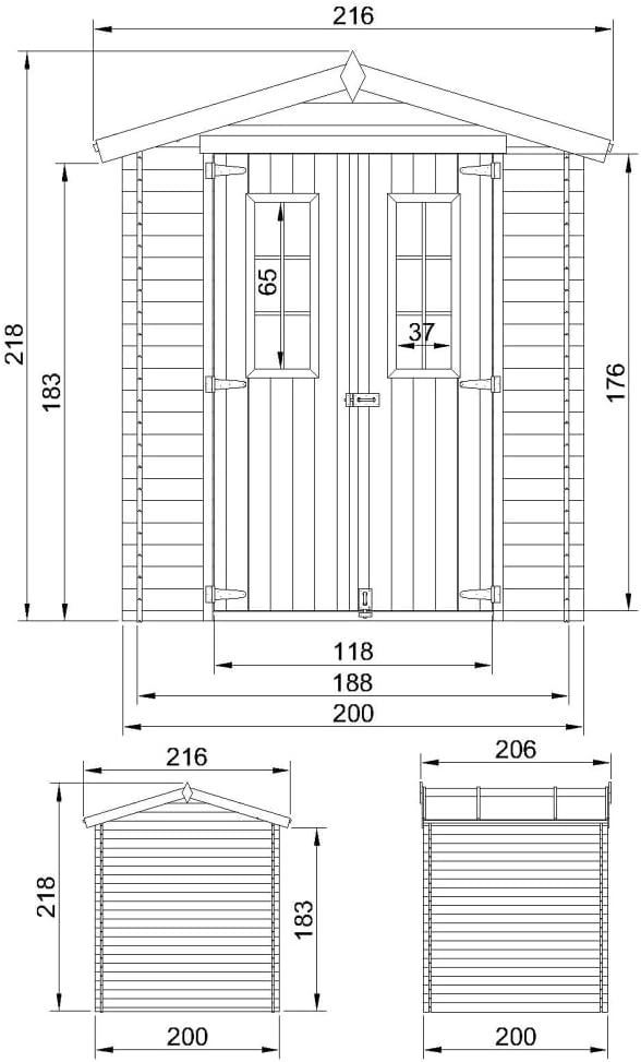 Abri de Jardin en Bois - Stockage extérieur I216xL206xH218 cm/ 3.53 m2 Petit abri à Outils, Local à vélos - Toit imperméable, fenêtres bleujardin M343C