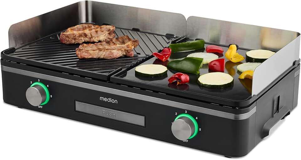 bleujardin - gril de table double zone - 2 plaques amovibles, 2400W, IPX4, MD12027